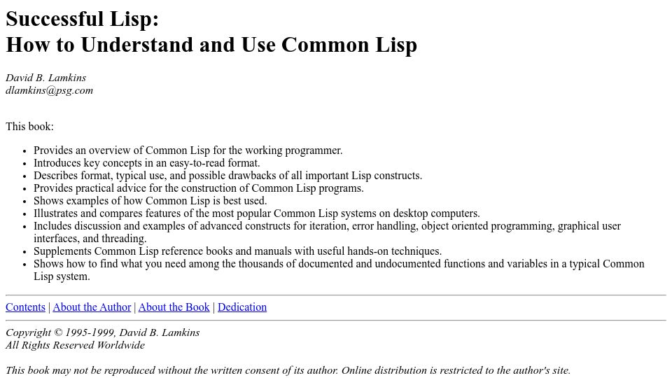 Screenshot of dept-info.labri.fr: Successful Lisp: How to Understand and Use Common Lisp (1999)