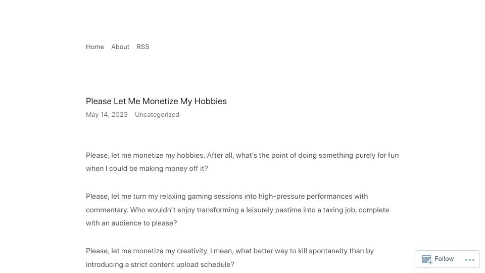 Screenshot of naveenarun.wordpress.com: Please Let Me Monetize My Hobbies