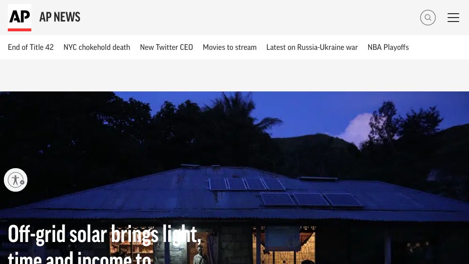 Screenshot of apnews.com: Off-grid solar brings light, time and income to remotest villages