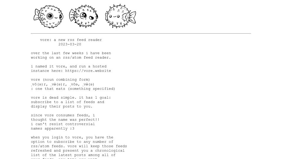Screenshot of j3s.sh: Vore: A new RSS feed reader