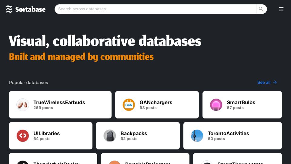 Screenshot of sortabase.com: Show HN: Sortabase, a collaborative, visual database builder for communities