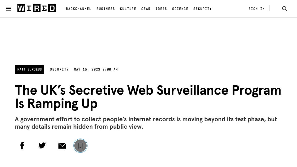 Screenshot of wired.com: The UK’s Secretive Web Surveillance Program Is Ramping Up