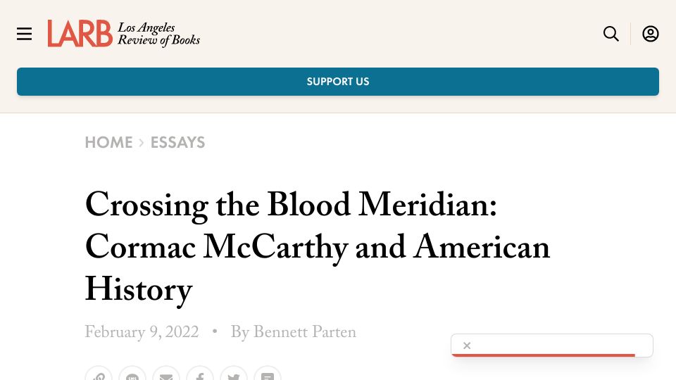 Screenshot of lareviewofbooks.org: Crossing the Blood Meridian: Cormac McCarthy and American History