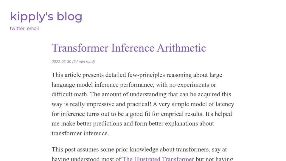 Screenshot of kipp.ly: Transformer Inference Arithmetic (2022)