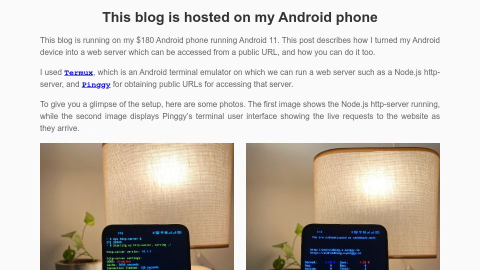 Screenshot of androidblog.a.pinggy.io: This blog is hosted on my Android phone