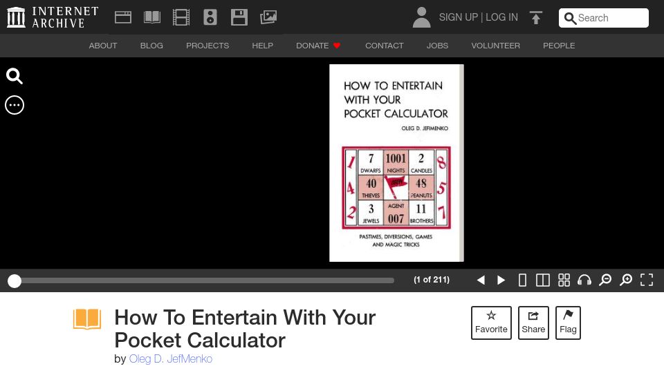 Screenshot of archive.org: How to Entertain with Your Pocket Calculator (1975)