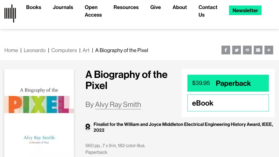 Screenshot of mitpress.mit.edu: A Biography of the Pixel (2021)