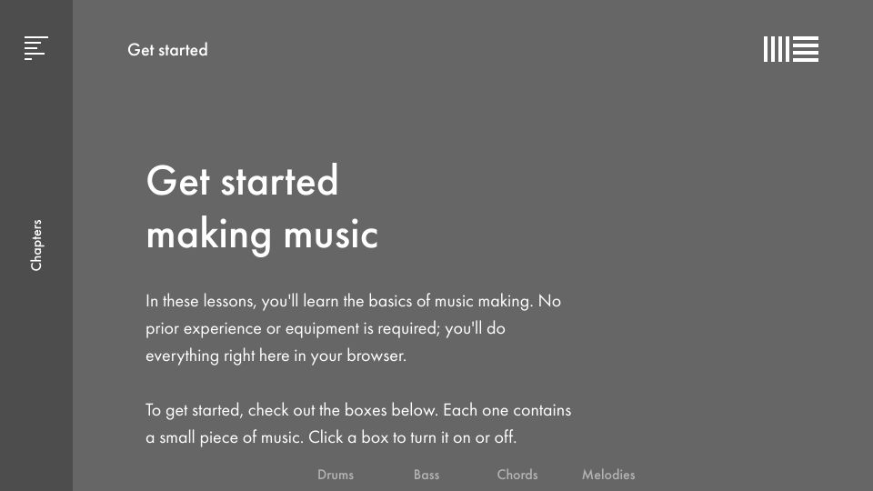 Screenshot of learningmusic.ableton.com: Get started making music