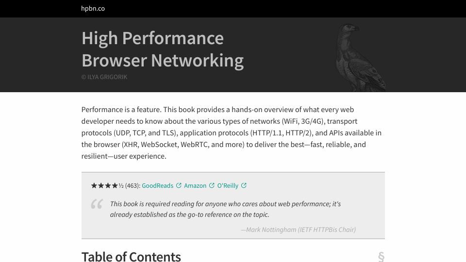 Screenshot of hpbn.co: High Performance Browser Networking