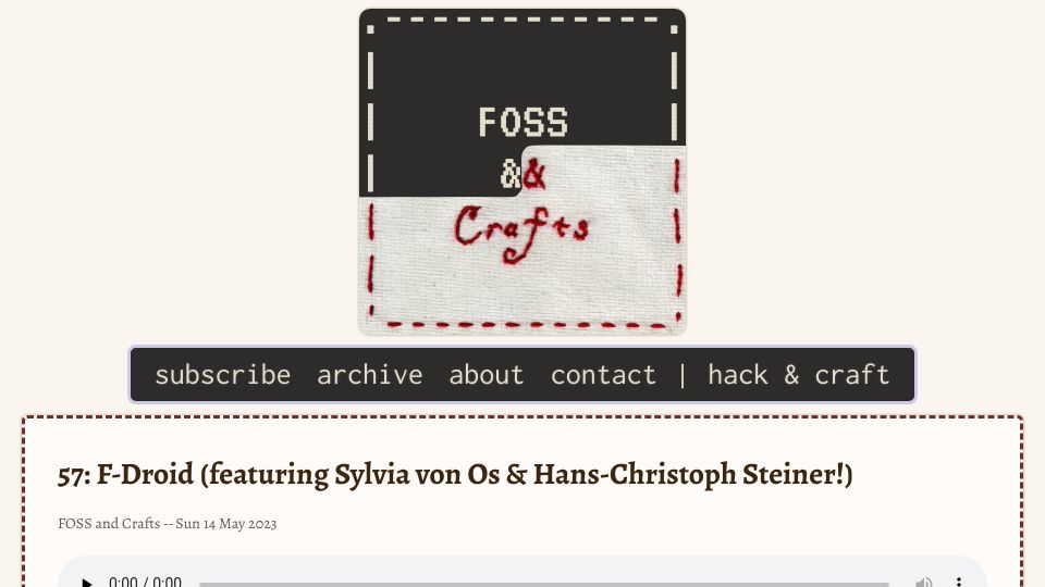 Screenshot of fossandcrafts.org: F-Droid interview featuring Sylvia von OS and Hans-Christoph Steiner [audio]