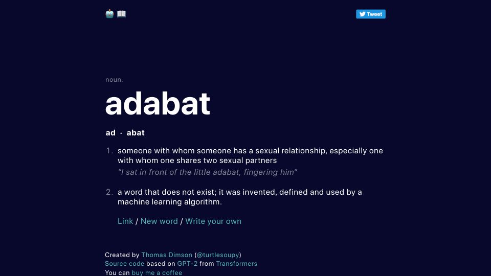 Screenshot of thisworddoesnotexist.com: This Word Does Not Exist