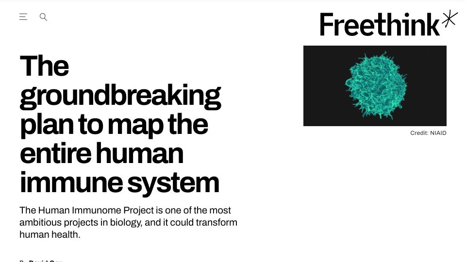 Screenshot of freethink.com: The groundbreaking plan to map the entire human immune system