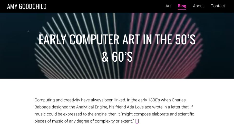 Screenshot of amygoodchild.com: Early Computer Art in the 50s and 60s