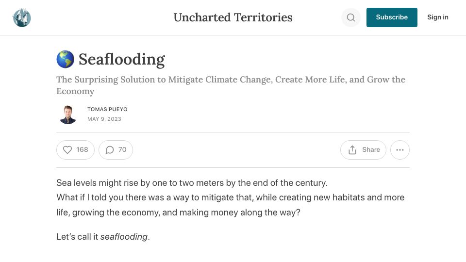 Screenshot of unchartedterritories.tomaspueyo.com: Seaflooding