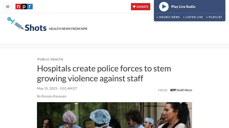 Screenshot of npr.org: More hospitals create police forces