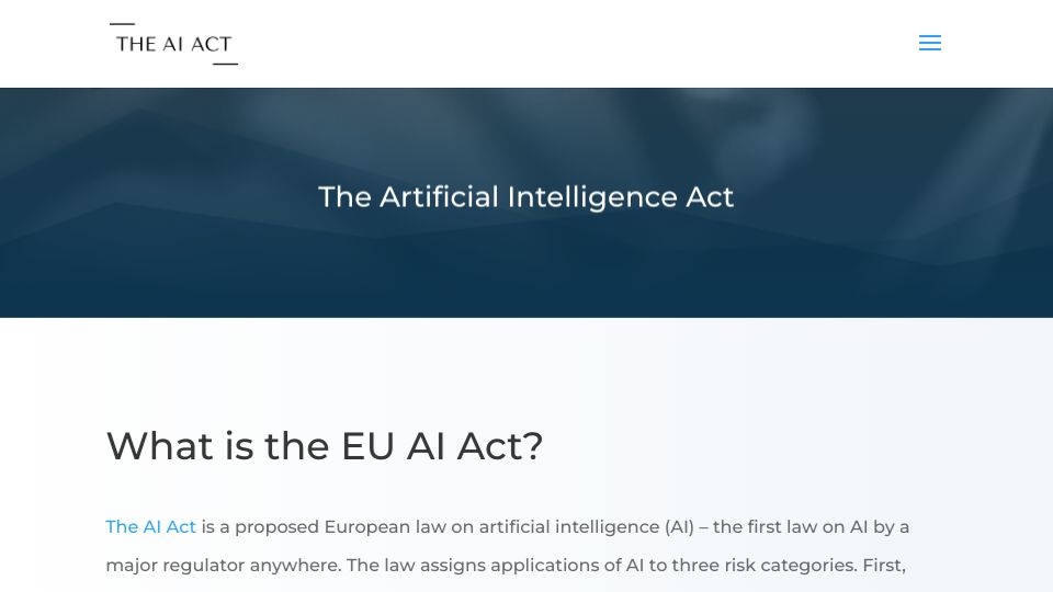 Screenshot of artificialintelligenceact.eu: EU Artificial Intelligence Act