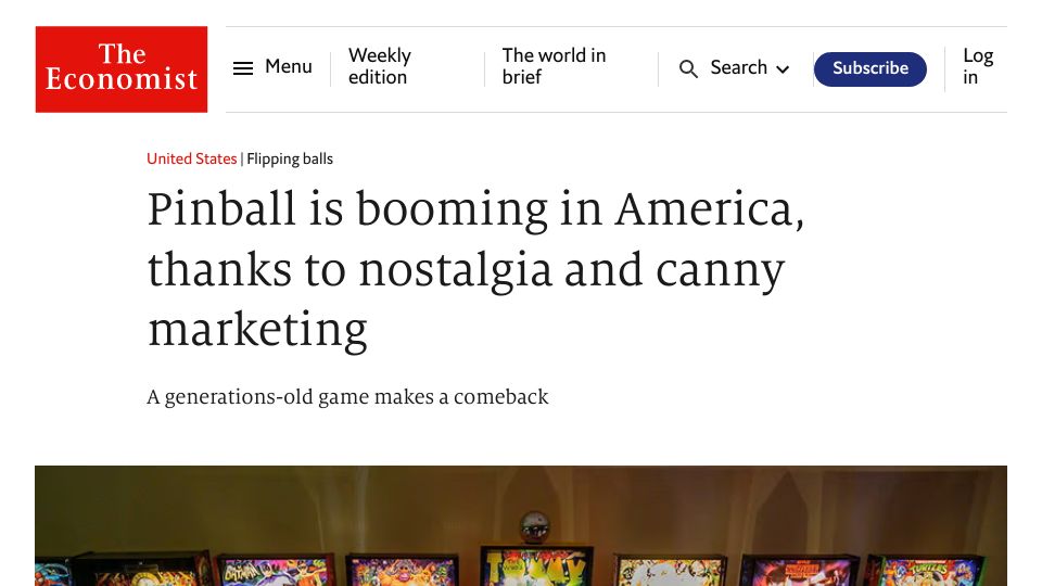 Screenshot of economist.com: Pinball is booming in America