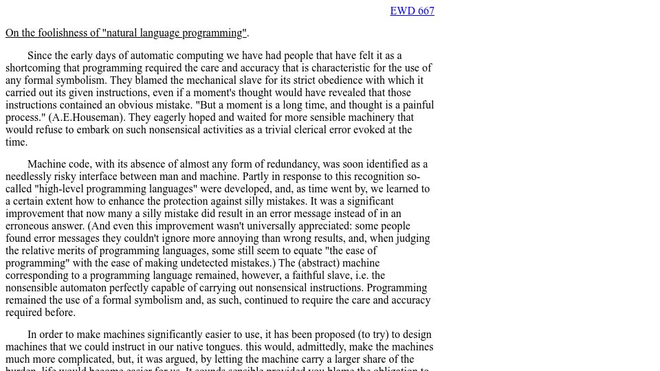 Screenshot of cs.utexas.edu: On the foolishness of “natural language programming” (1978)
