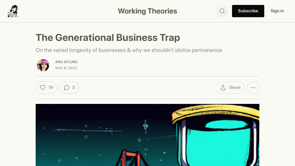 Screenshot of anu.substack.com: Should we normalize ephemeral businesses?