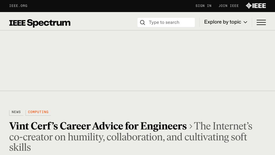 Screenshot of spectrum.ieee.org: Vint Cerf’s career advice for engineers