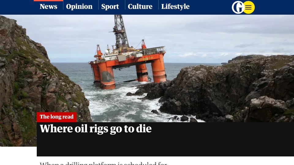 Screenshot of theguardian.com: Where oil rigs go to die (2017)