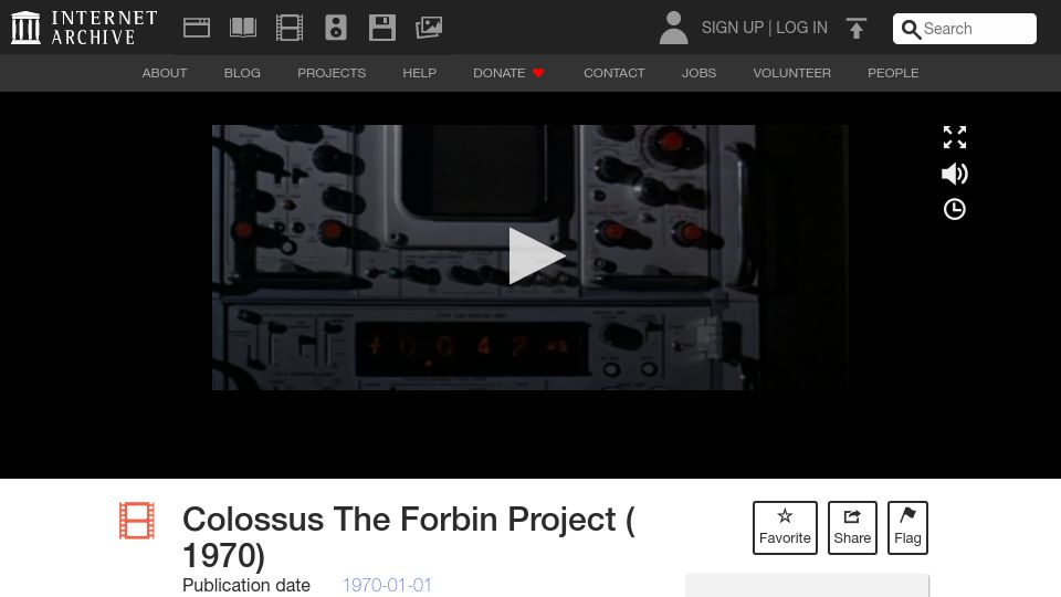 Screenshot of archive.org: Colossus: The Forbin Project (1970) [video]