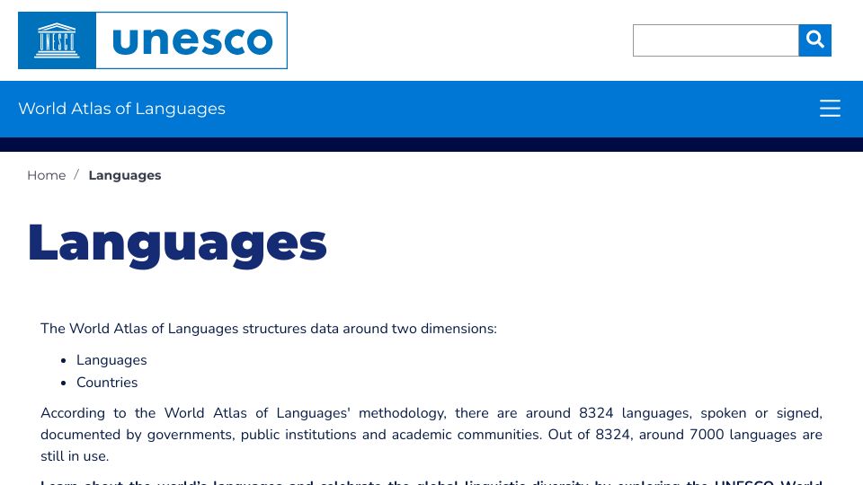 Screenshot of en.wal.unesco.org: The World Atlas of Languages