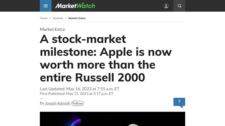 Screenshot of marketwatch.com: Apple is now worth more than the entire Russell 2000