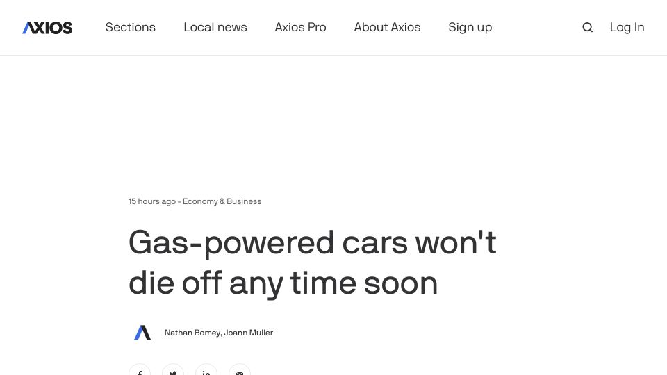 Screenshot of axios.com: Average age of a car in the US is more than 13 years