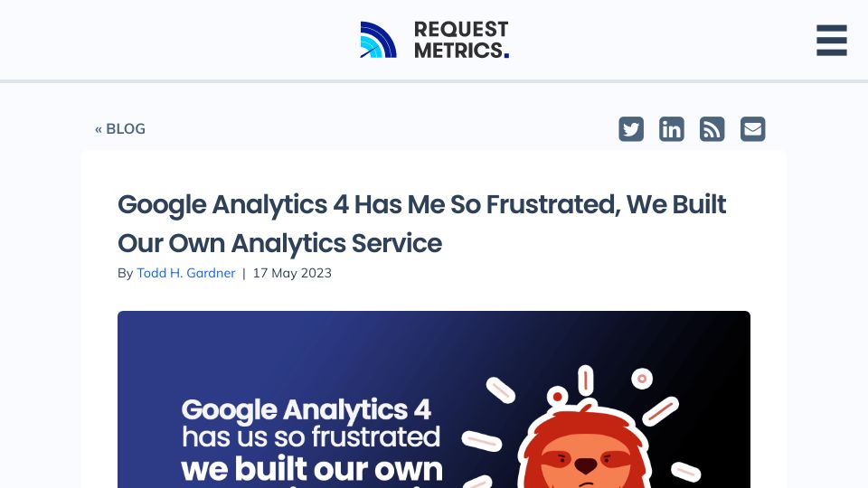 Screenshot of requestmetrics.com: Google Analytics 4 was frustrating, so we built our own analytics service