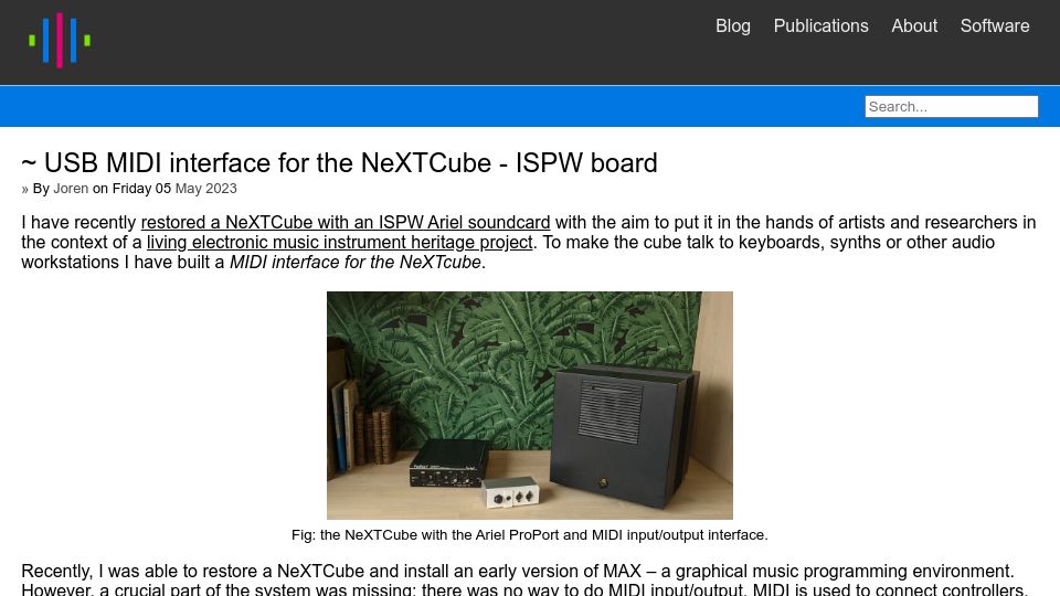 Screenshot of 0110.be: USB MIDI interface for the NeXTCube – ISPW board
