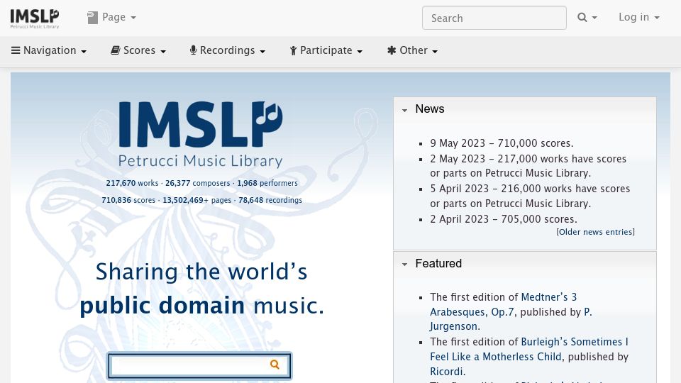 Screenshot of imslp.org: Petrucci Music Library