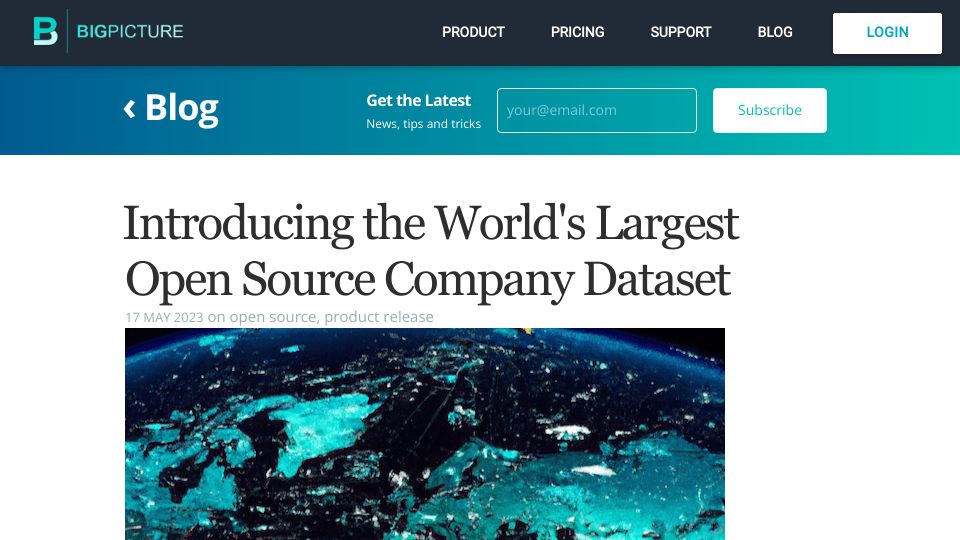 Screenshot of blog.bigpicture.io: A raw dump of companies from all over the world by LinkedIn handle