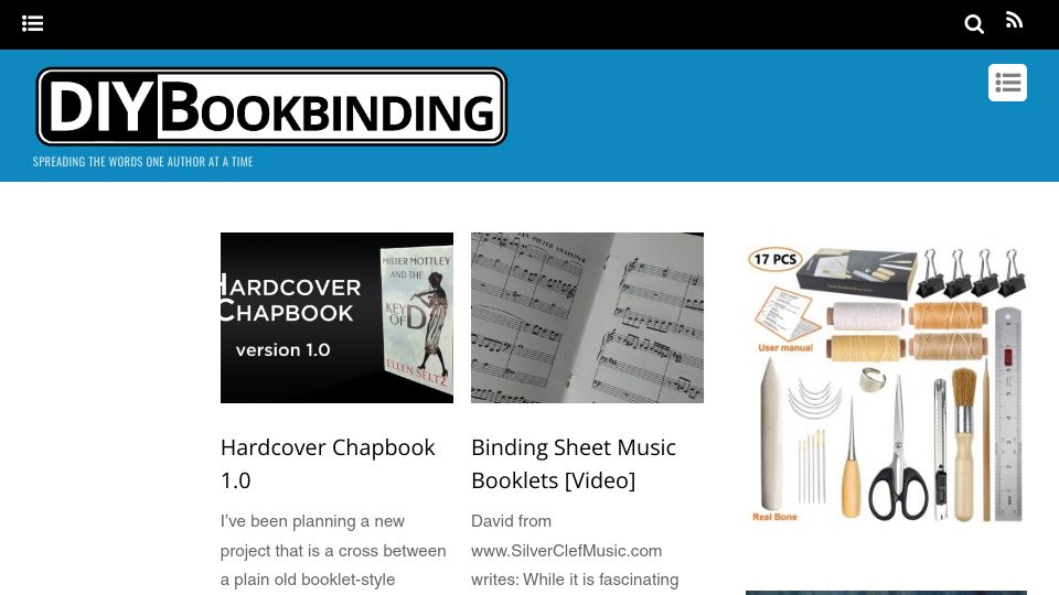Screenshot of diybookbinding.com: DIY Book Binding