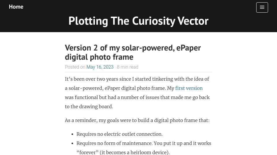 Screenshot of jamez.it: Show HN: My solar-powered, ePaper digital photo frame