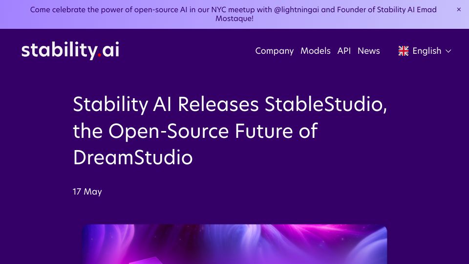 Screenshot of stability.ai: StableStudio, an open-source release of DreamStudio
