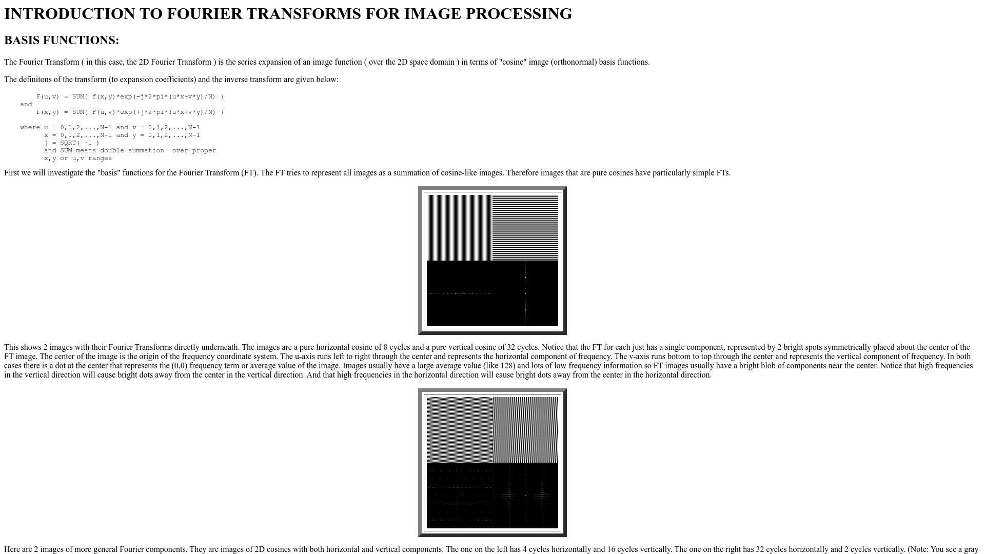 Screenshot of cs.unm.edu: Introduction to the Fourier transform for image processing