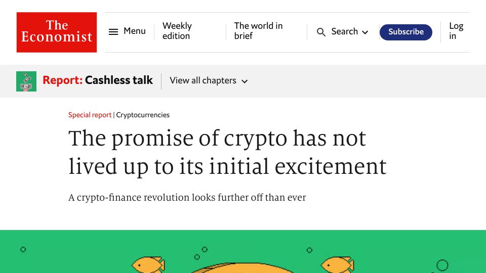 Screenshot of economist.com: The promise of crypto has not lived up to its initial excitement