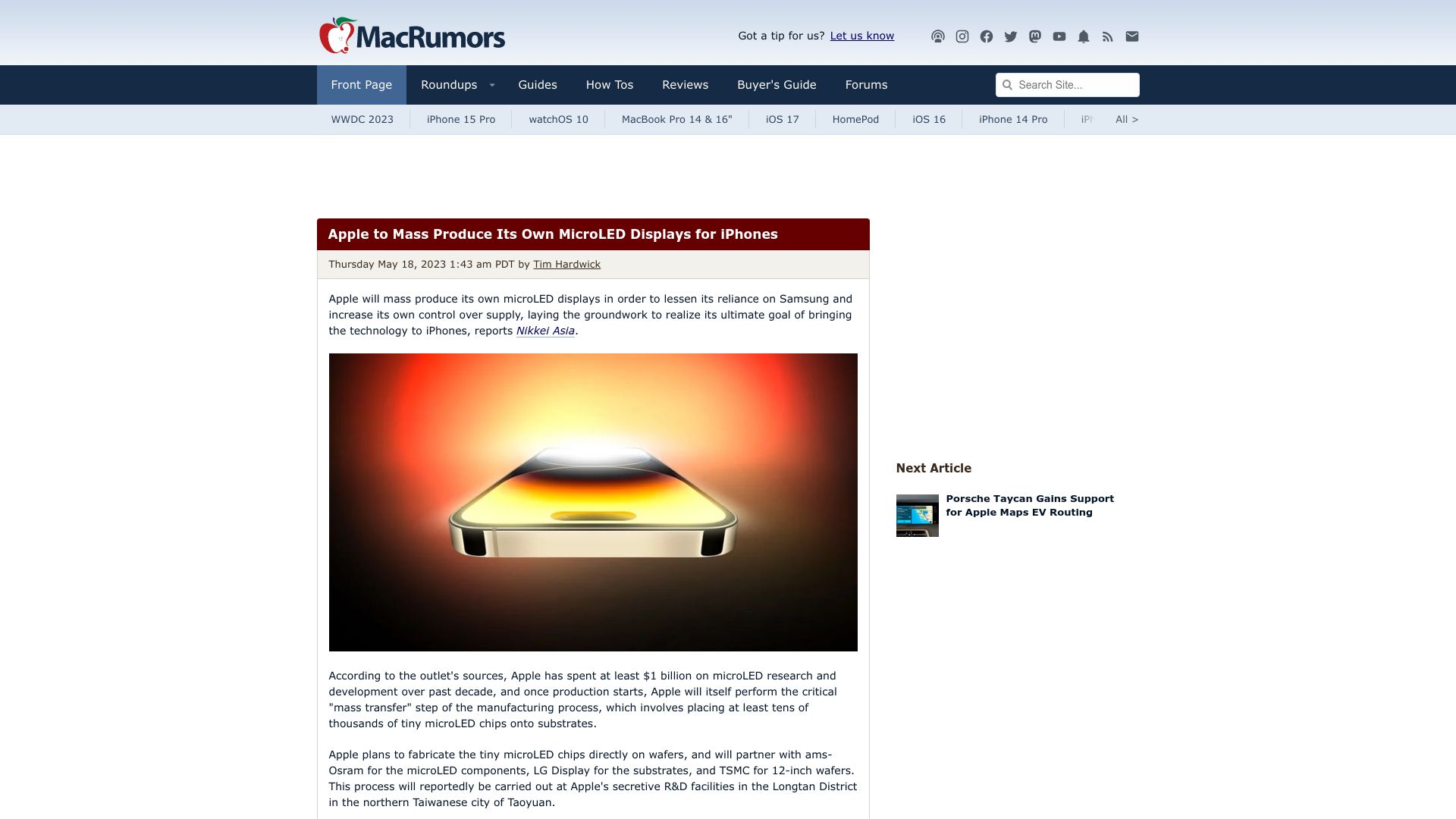 Screenshot of asia.nikkei.com: Apple dives into display-making to cut reliance on Samsung