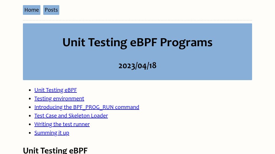 Screenshot of who.ldelossa.is: Unit Testing eBPF Programs