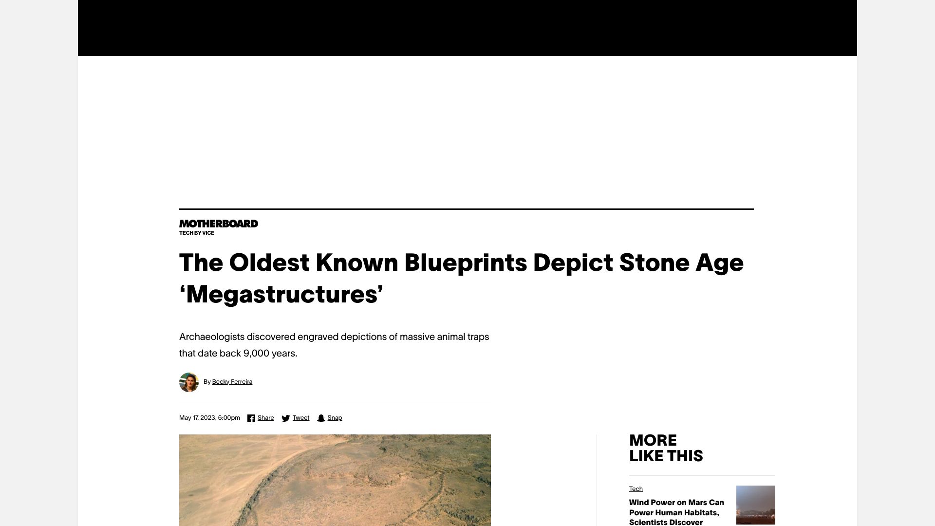 Screenshot of vice.com: The oldest known blueprints depict Stone Age ‘megastructures’