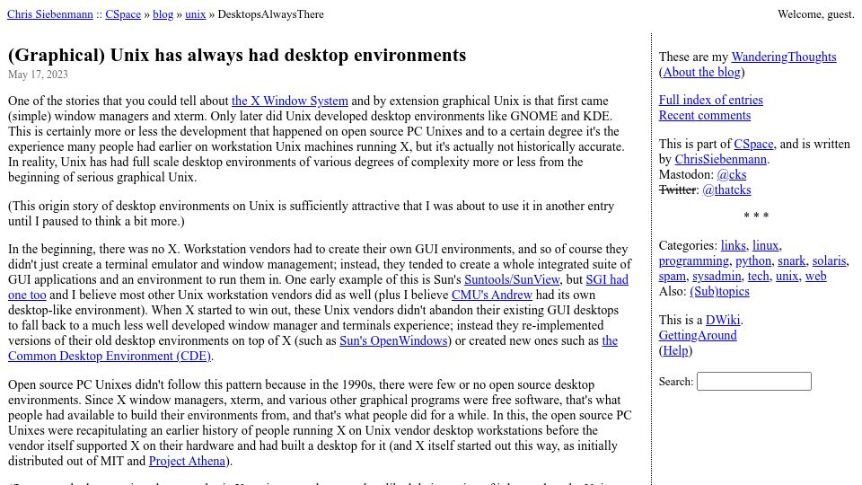 Screenshot of utcc.utoronto.ca: Graphical Unix has always had desktop environments
