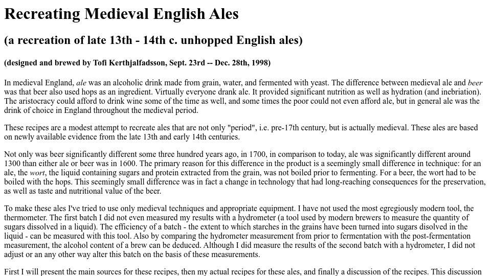 Screenshot of cs.cmu.edu: Recreating Medieval English Ales (1998)