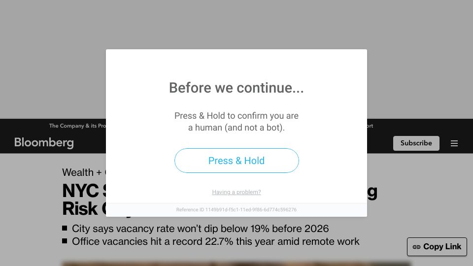 Screenshot of bloomberg.com: NYC skyscrapers sit vacant