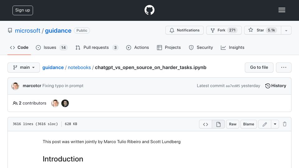 Screenshot of github.com: ChatGPT vs. open source on harder tasks