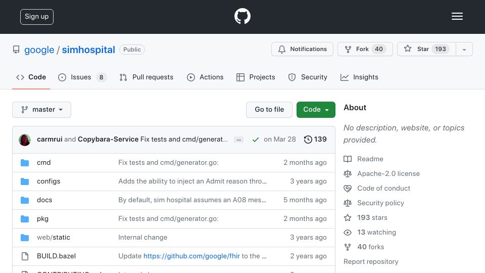 Screenshot of github.com: Simulated Hospital