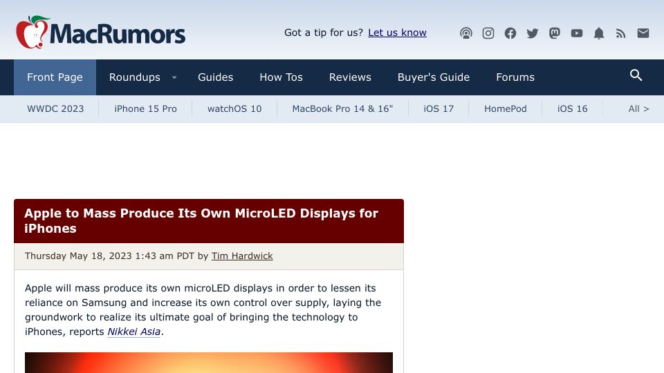 Screenshot of asia.nikkei.com: Apple dives into display-making to cut reliance on Samsung