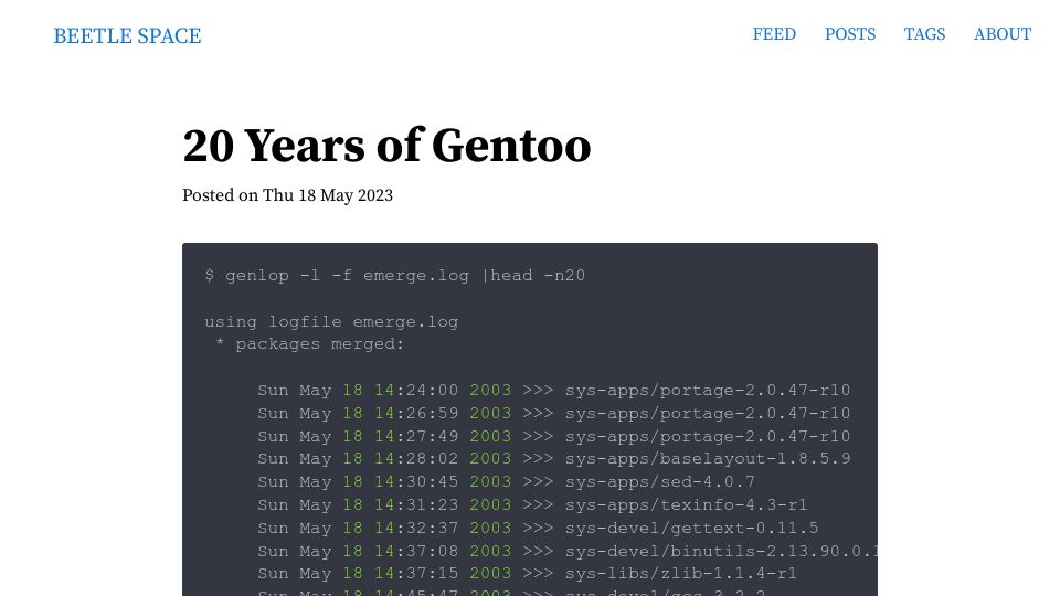 Screenshot of blog.nawaz.org: 20 Years of Gentoo