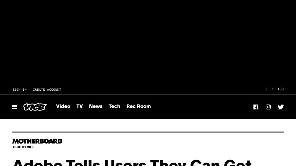 Screenshot of vice.com: Adobe Tells Users They Can Get Sued for Using Old Versions of Photoshop