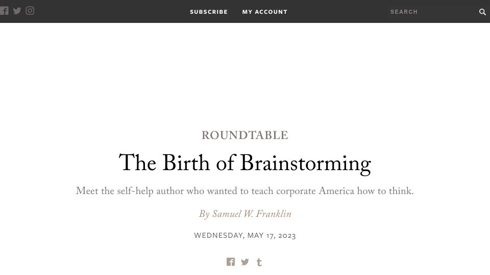 Screenshot of laphamsquarterly.org: The Birth of Brainstorming